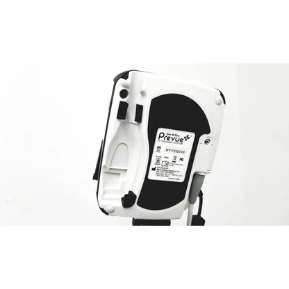 White and black plastic site rite prevue ultrasound system back panel with label on rolling cart and probes