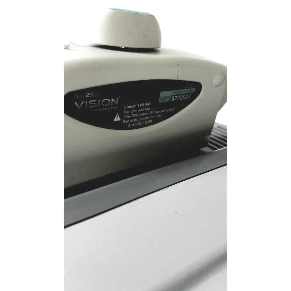 White plastic medical ultrasound machine with sonosite vision linear 128 wb label in site rite vision ultrasound system