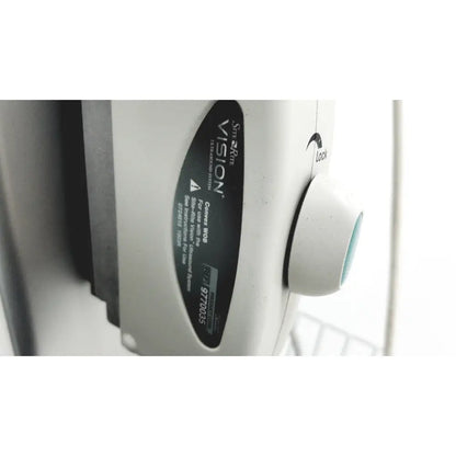 White plastic simarte vision corvus wob camera with black label and teal lock knob on site rite vision ultrasound system with cart