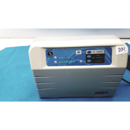Gray sizewise medical equipment air pump with blue control panel featuring buttons and illuminated display for medical use