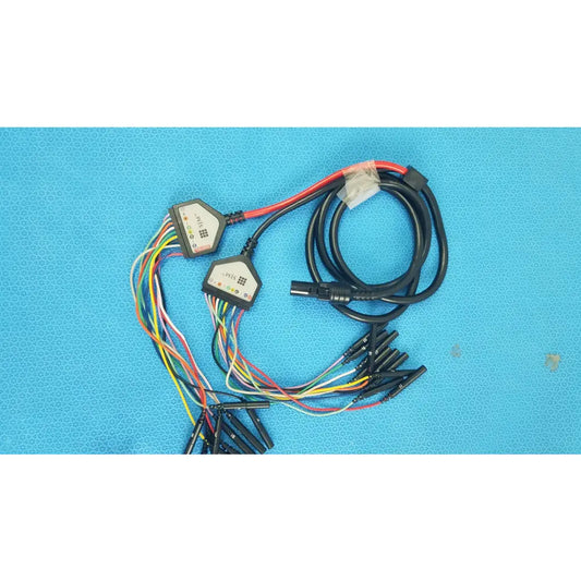 SJM St Jude Medical diagnostic connection cable with black and red wiring and two black Wii connectors for medical equipment reuse