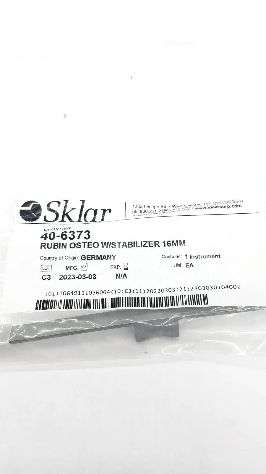Sklar 40-6373 Rubin Osteotome with Stabilizer, 7-1/4", 16mm Osteotome, new product photo 3
