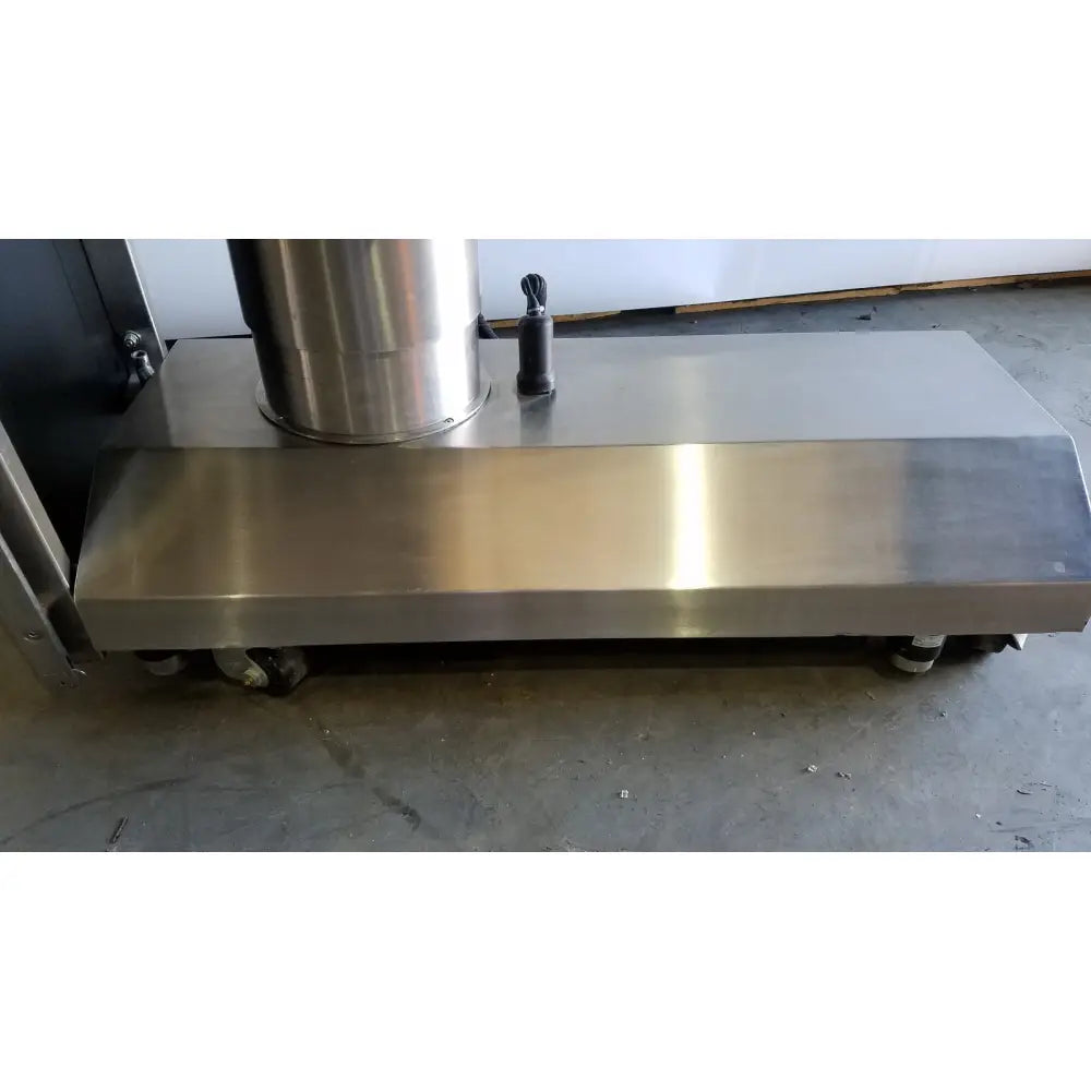 Stainless steel commercial-grade range hood with sleek reflective surface and caster wheels for surgical table hand control reuse medical environments