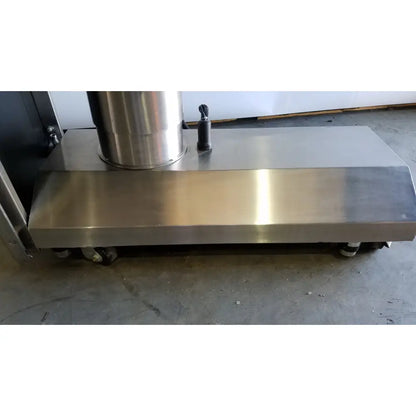 Stainless steel commercial-grade range hood with sleek reflective surface and caster wheels for surgical table hand control reuse medical environments