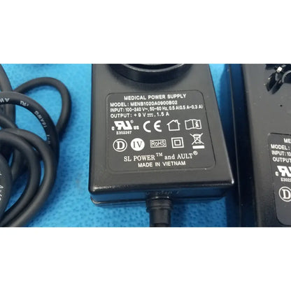 Black plastic medical power supply menb1020a0900b02 model menb102ga09008b02 output 9v 1.5a lot of 2