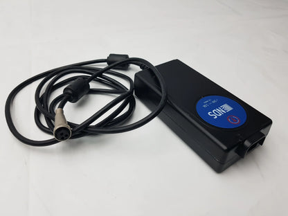 Black rectangular sl power electronics mw155ra2400f02 medical power supply with coiled cable and sonos label
