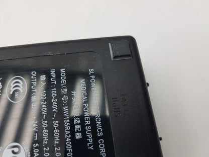 Black plastic medical power supply adapter model mw155ra2400f02 by sl power electronics for medical use