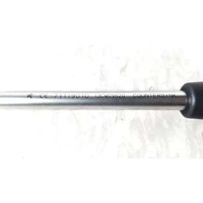 Silver stainless steel countersink screwdriver with black ergonomic handle in smith and nephew 5.5 mm cannulated screw set instrument tray