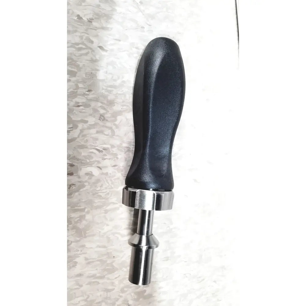 Black ergonomic handle with metallic silver stem and threaded connection in smith & nephew 5.5 mm cannulated screw set instrument tray missing piece