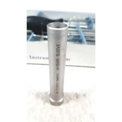 Silver metallic washer sleeve with engraved text and cylindrical shape for Smith & Nephew 5.5 mm cannulated screw set instrument tray