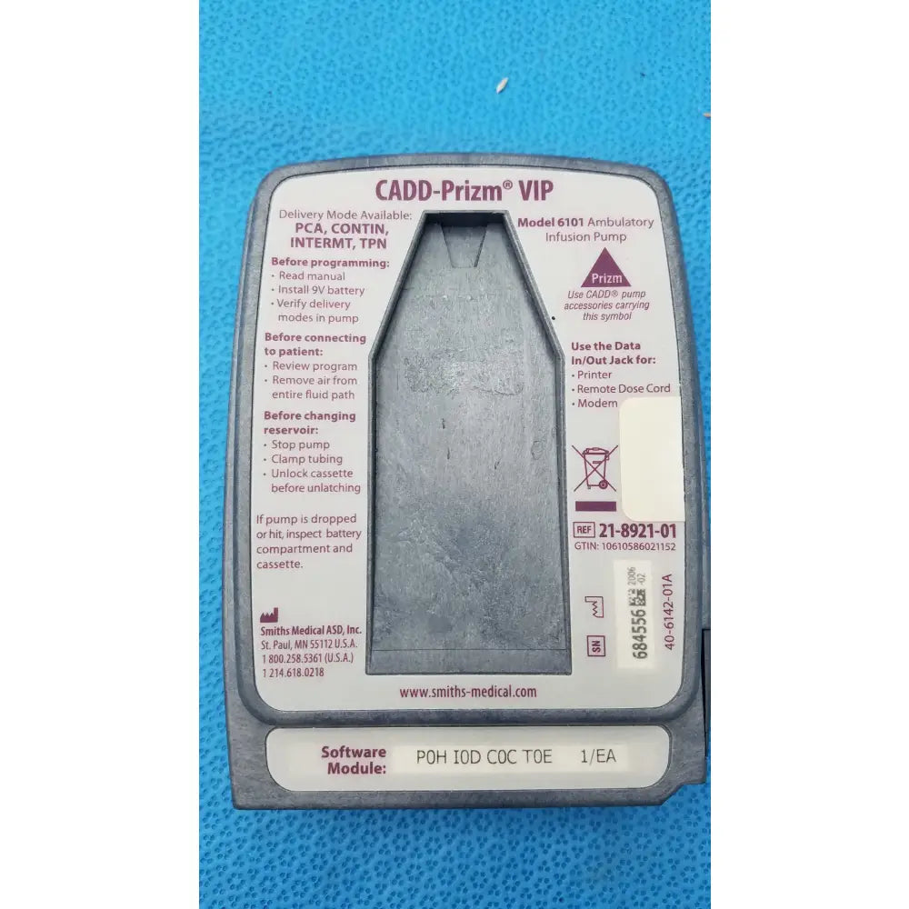 Smiths Medical 6100 Cadd Prizm Ambulatory Infusion Pump With Case Ambulatory Infusion Pump, second-hand product photo 11