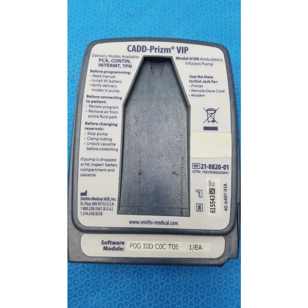 Smiths Medical 6100 Cadd Prizm Infusion Pump With Case Ambulatory Infusion Pump, second-hand product photo 13