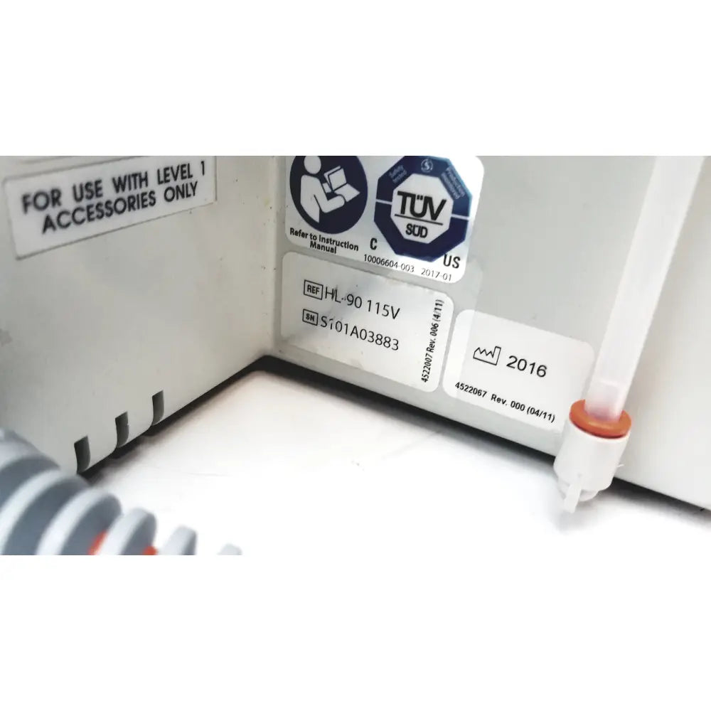 White plastic smiths medical blood and fluid warmer level 1 hl-90 115v with gray orange parts and tüv sud labels