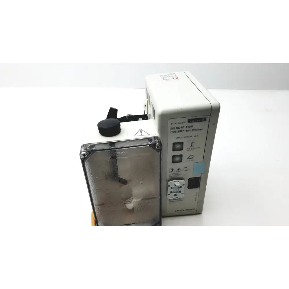 Smiths medical hl-90 hotline fluid leve 1 fluid warmer white plastic and metal with black knob and transparent front panel