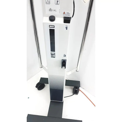 White and black max brand vertical water heater with digital display and control panel in smiths medical level 1 fluid warming system