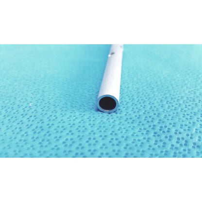 White cylindrical metal pipe with hollow interior and small holes for the snowden pencer pretzel articulating retractor