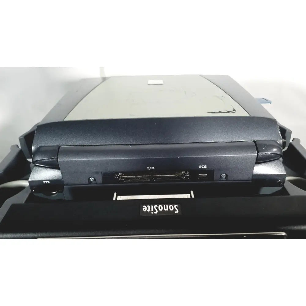 Black sonosite m-turbo portable ultrasound system with matte finish and labeled ports for easy connectivity