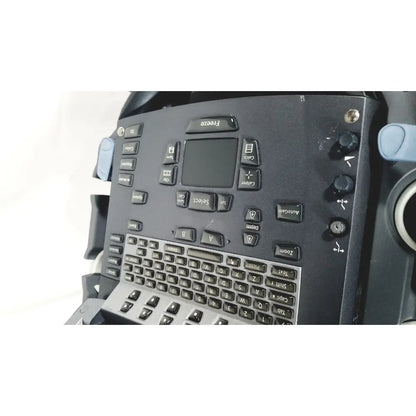 Black control panel with integrated keyboard and function buttons on sonosite m-turbo portable ultrasound system