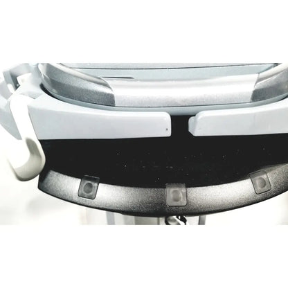 Silver and black plastic car seat headrest with molded contours and integrated clips for sonosite m-turbo portable ultrasound system