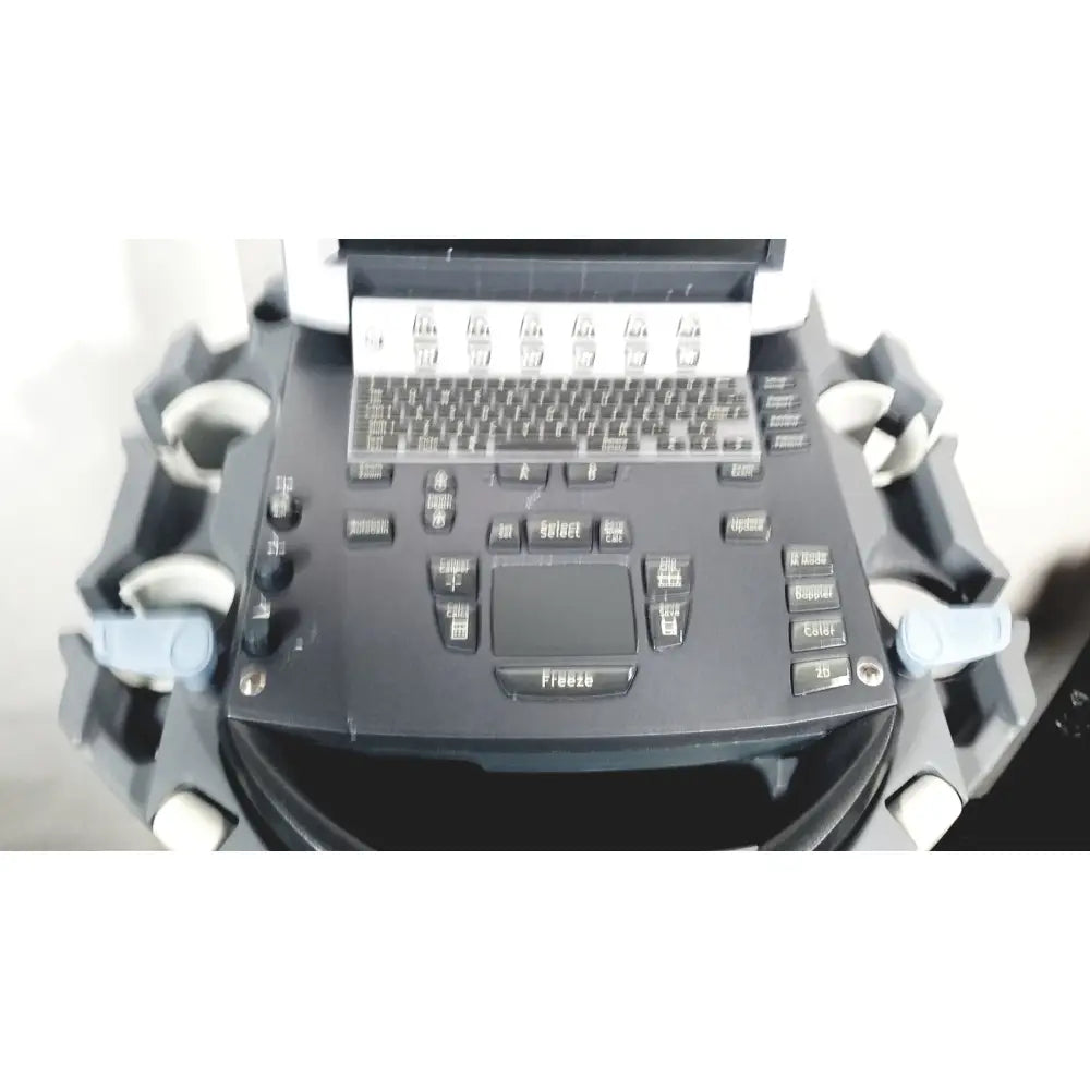 Black sonosite m-turbo portable ultrasound system with built-in keyboard and multiple function buttons for medical use