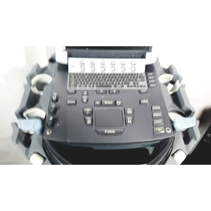 Black sonosite m-turbo portable ultrasound system with built-in keyboard and multiple function buttons for medical use