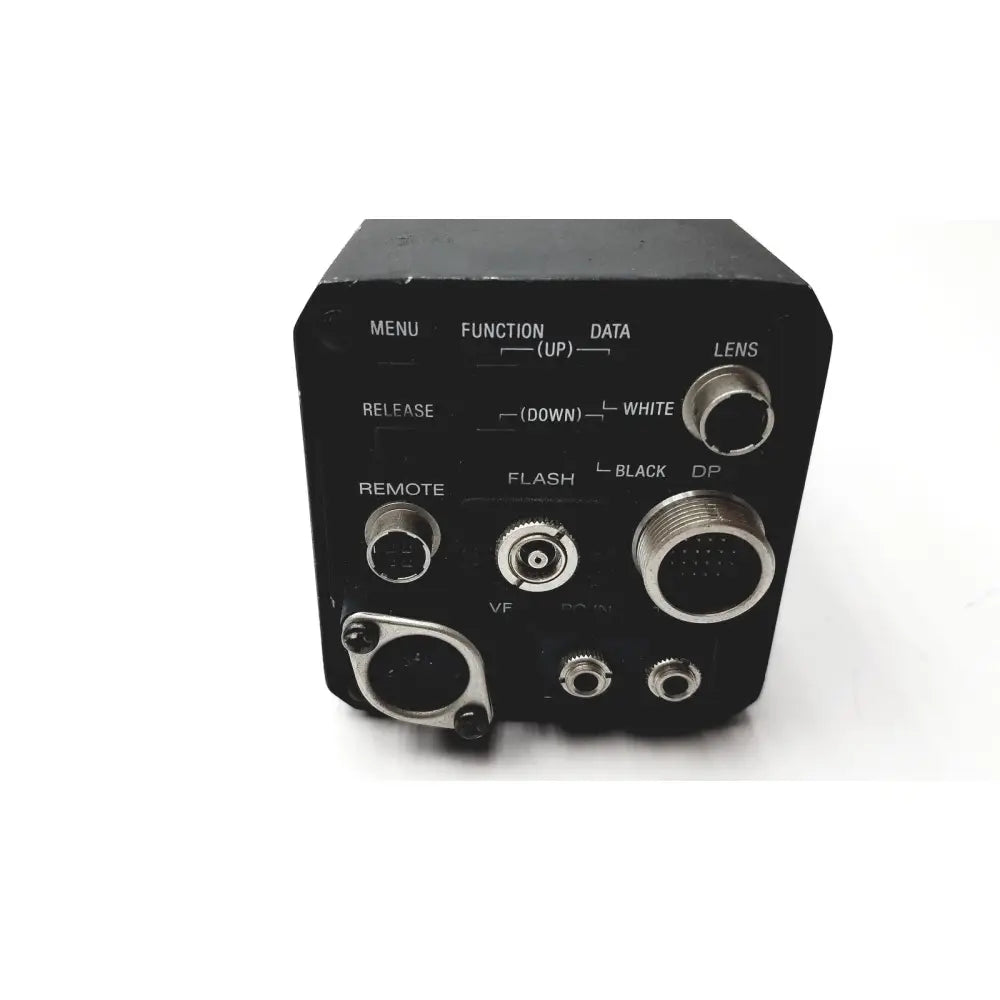 Black rectangular sony 3ccd digital photo camera body with multiple ports and labeled buttons showing back side view