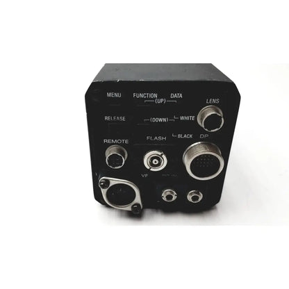Black rectangular sony 3ccd digital photo camera body with multiple ports and labeled buttons showing back side view