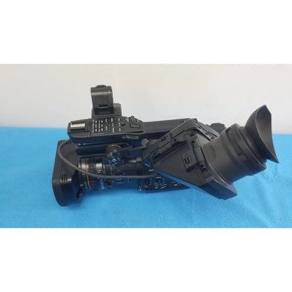 Black sony pmw-300 professional memory xdcam camcorder with large lens and attached viewfinder for high quality video recording