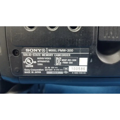Black sony pmw-300 solid-state memory xdcam camcorder with matte finish and labeled specifications