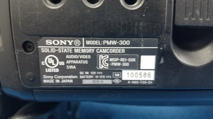 Black sony pmw-300 solid-state memory xdcam camcorder with matte finish and labeled specifications