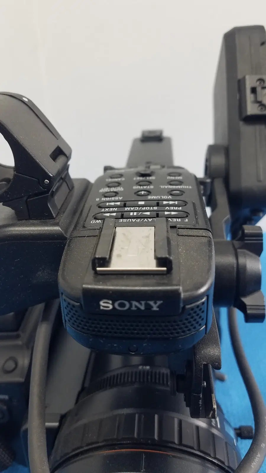 Black sony pmw-300 memory xdcam camcorder with matte finish and visible control buttons for professional video recording