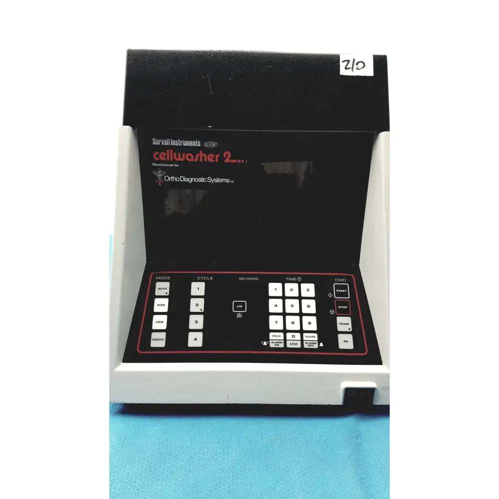 Sorvall instruments cell washer 2 automated black and white machine with red-accented control panel for cell washing