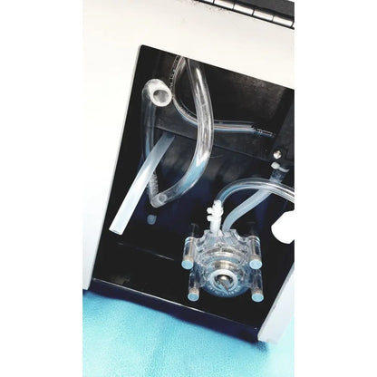 Clear plastic fluid pump with transparent tubing and metallic fittings on sorvall instruments cell washer 2 8603815