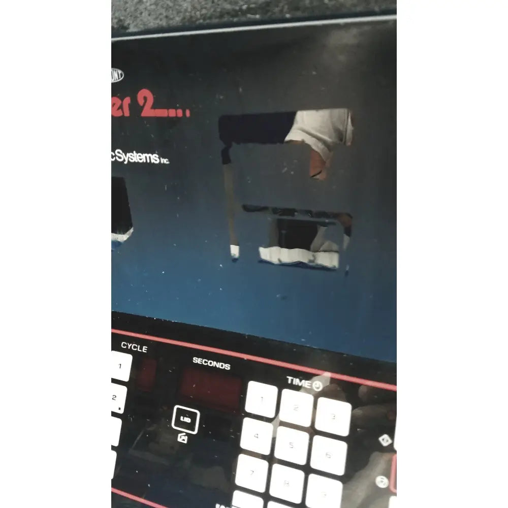 Black control panel with white buttons and red digital display on sorvall instruments cell washer 2 by cycles systems inc