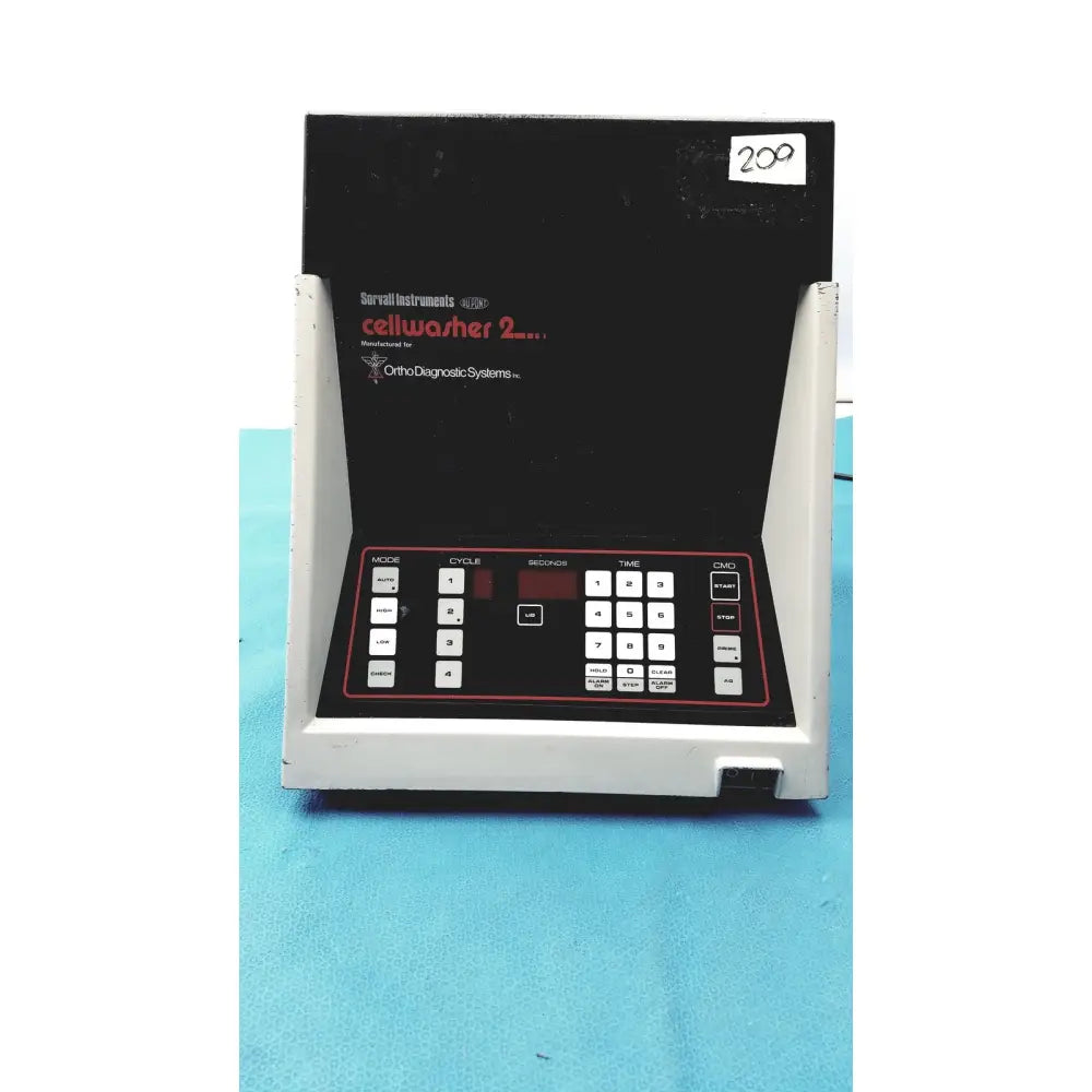 Black and white plastic sorvall instruments cell washer 2 with keypad digital display and control buttons