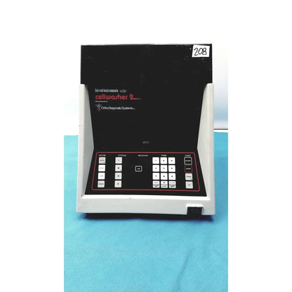 Black and white sorvall instruments cell washer 2 medical device with red lettering and keypad panel for cycle control