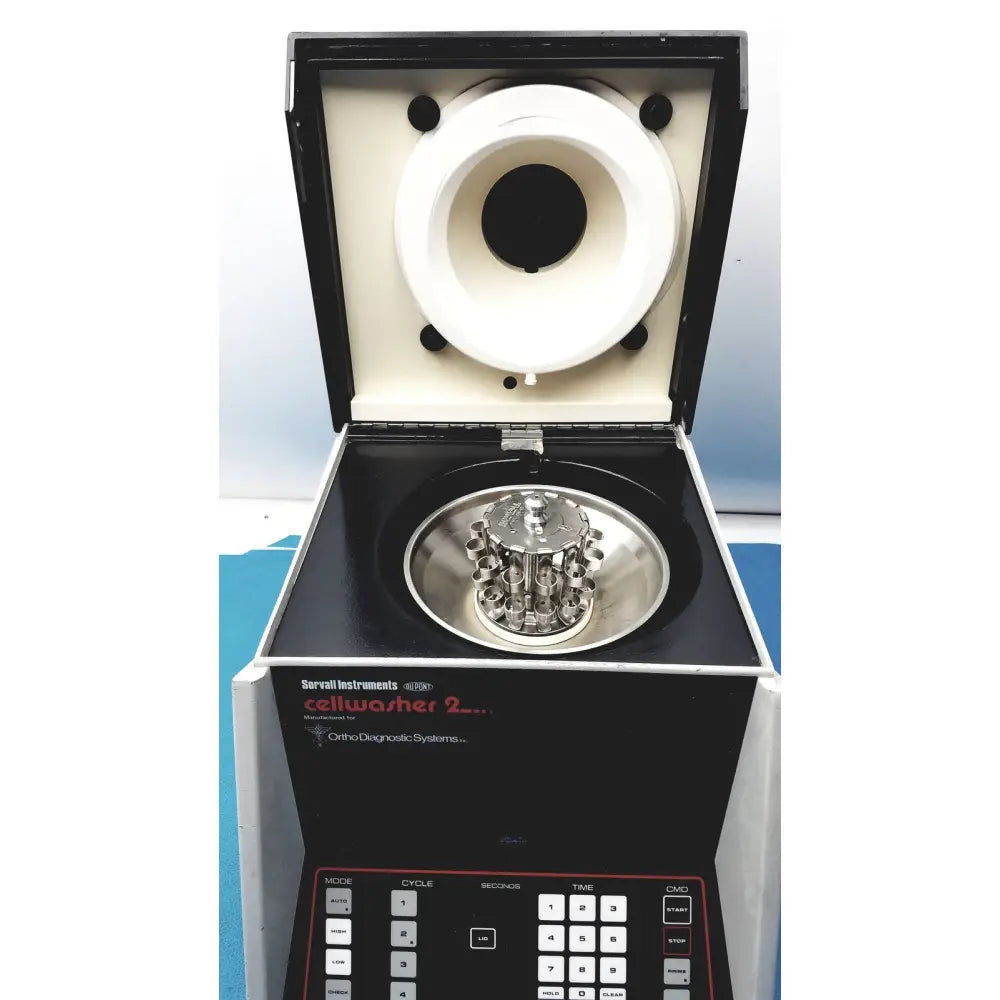 Black and white sorvall instruments cell washer 2 centrifuge with metallic rotor chamber for laboratory use