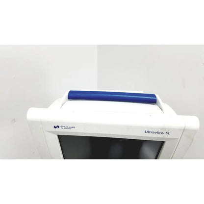 Spacelabs Healthcare Ultraview SL Model 91367 patient monitor with white casing and blue handle on top