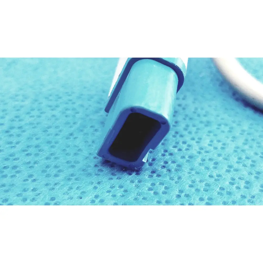 Blue plastic medical extension adapter cable spacelabs medical extension with rectangular opening and rounded edges