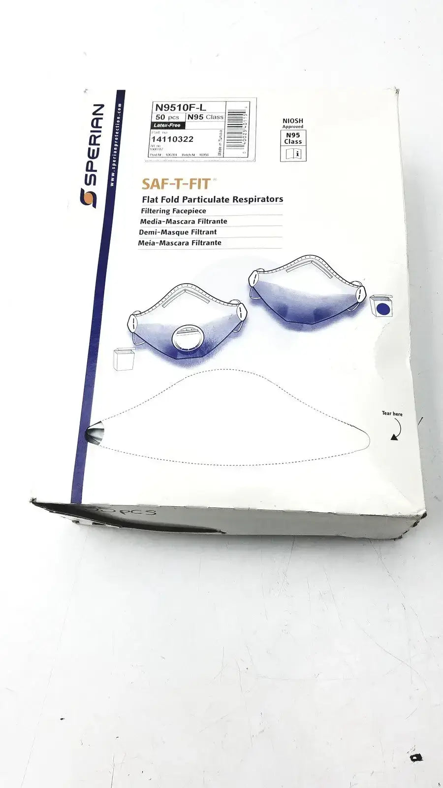 Sperian 14110322 SAF-T-FIT N9510F Flat Fold Respirators Disposable Respirator, new product photo 1