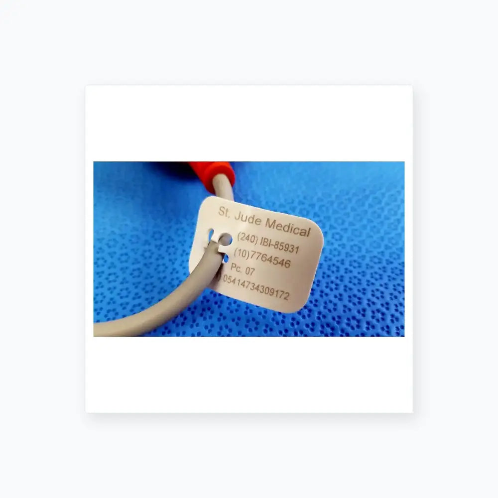 White rectangular embossed label on st jude medical ibI-85931 diagnostic connecting cable for medical equipment