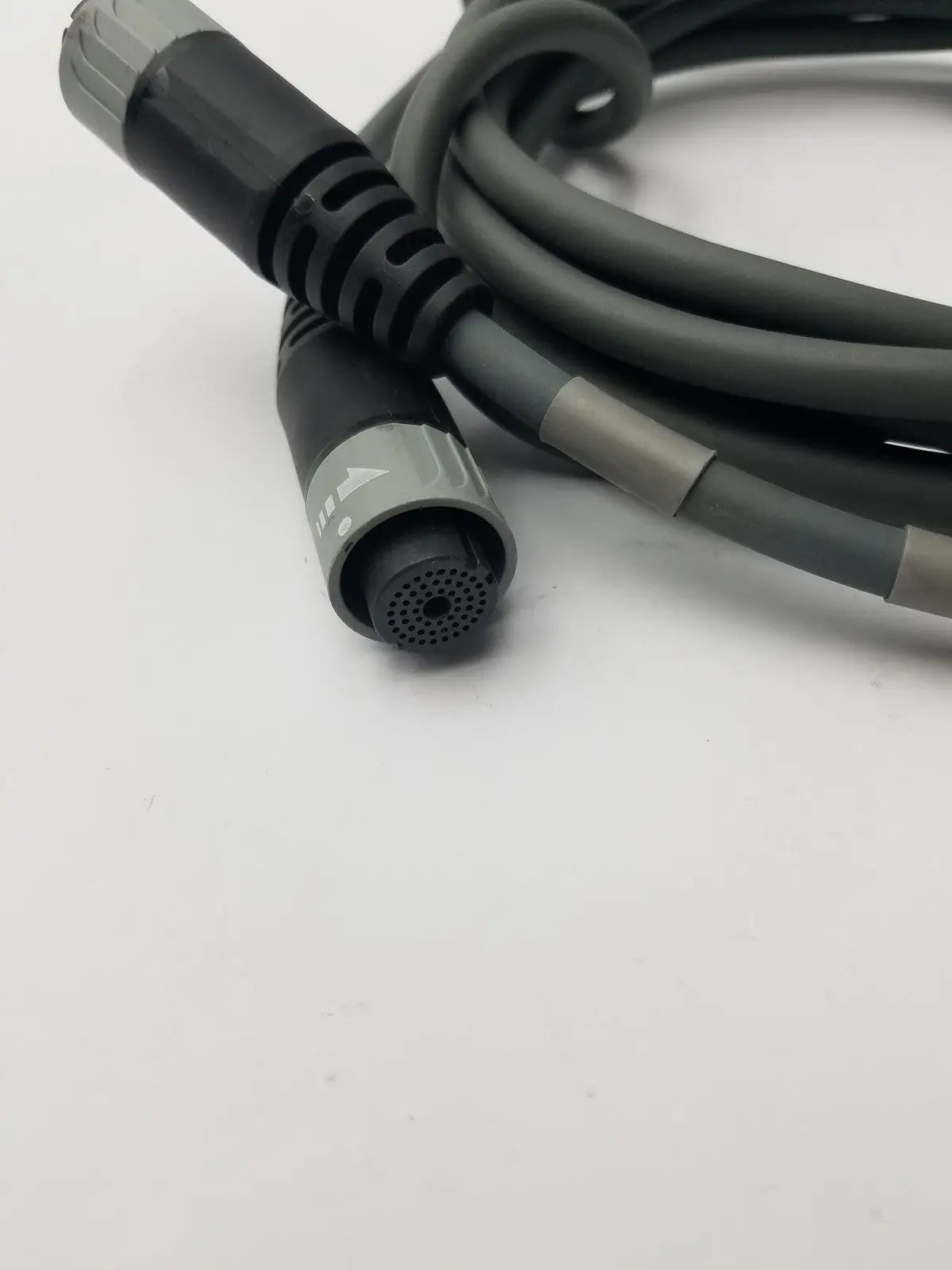 Black and gray industrial interface cable with robust ribbed connector housing for jude medical sjm ensite velocity system