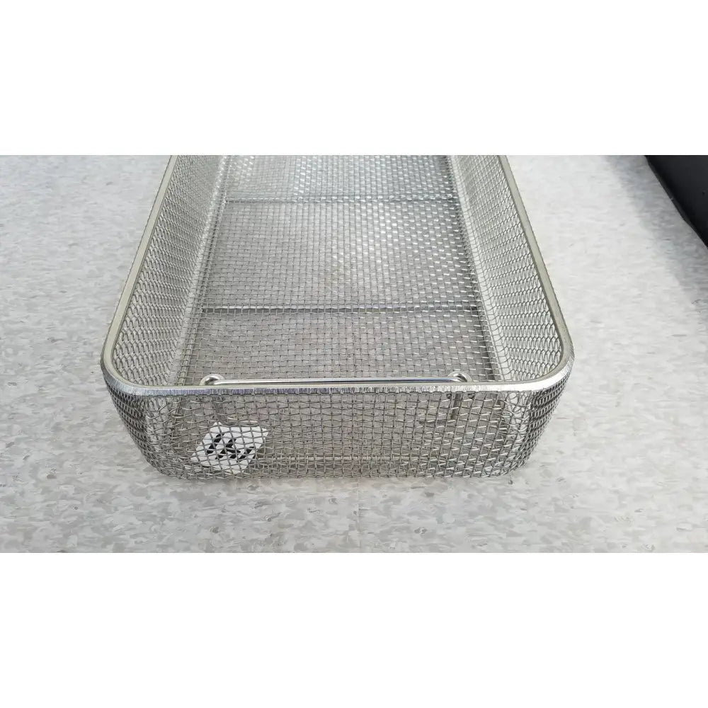 Rectangular stainless steel basket with handle for sterilization case made of durable steel mesh
