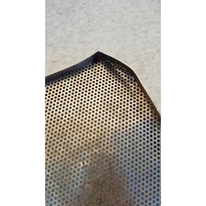 Silver perforated stainless steel sterilization basket tray with matte finish and rounded corners for steel sterilization