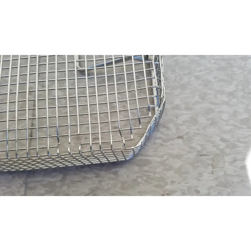 Silver wire mesh stainless steel sterilization surgical cases basket with sturdy rectangular design and curved edges