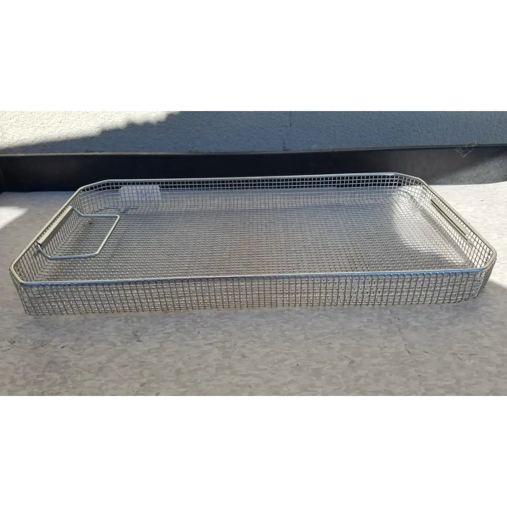 Rectangular stainless steel sterilization surgical case basket with reinforced handle for secure handling