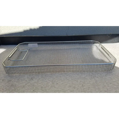 Rectangular stainless steel sterilization surgical case basket with reinforced handle for secure handling