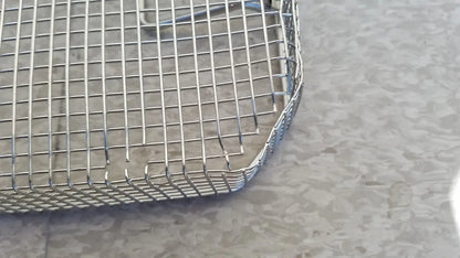 Silver wire mesh stainless steel sterilization surgical cases basket with sturdy rectangular design and curved edges