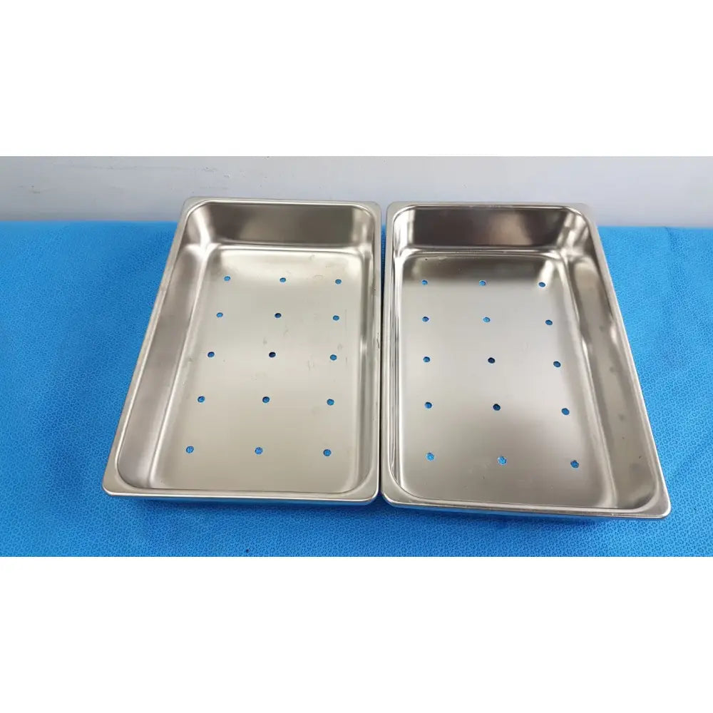 Reuse Medical Stainless Steel Surgical Instrument Tray — Durable Medical Utility Tray lot of 2 Sterilization Trays & Cases, second-hand product photo 1