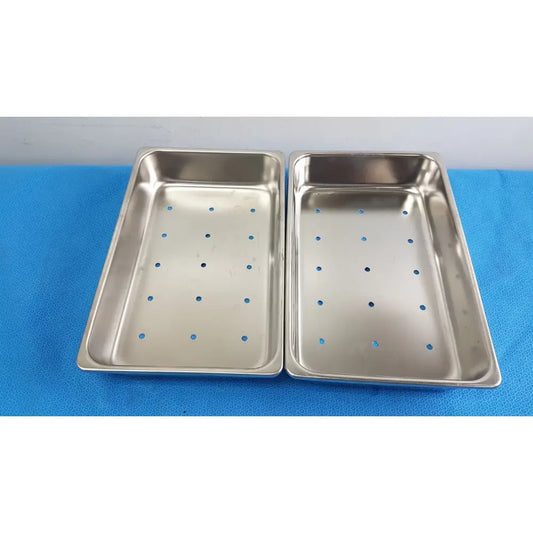 Reuse Medical Stainless Steel Surgical Instrument Tray — Durable Medical Utility Tray lot of 2 Sterilization Trays & Cases, second-hand product photo 1